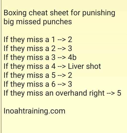 Boxing cheat sheet for punishing big missed punches